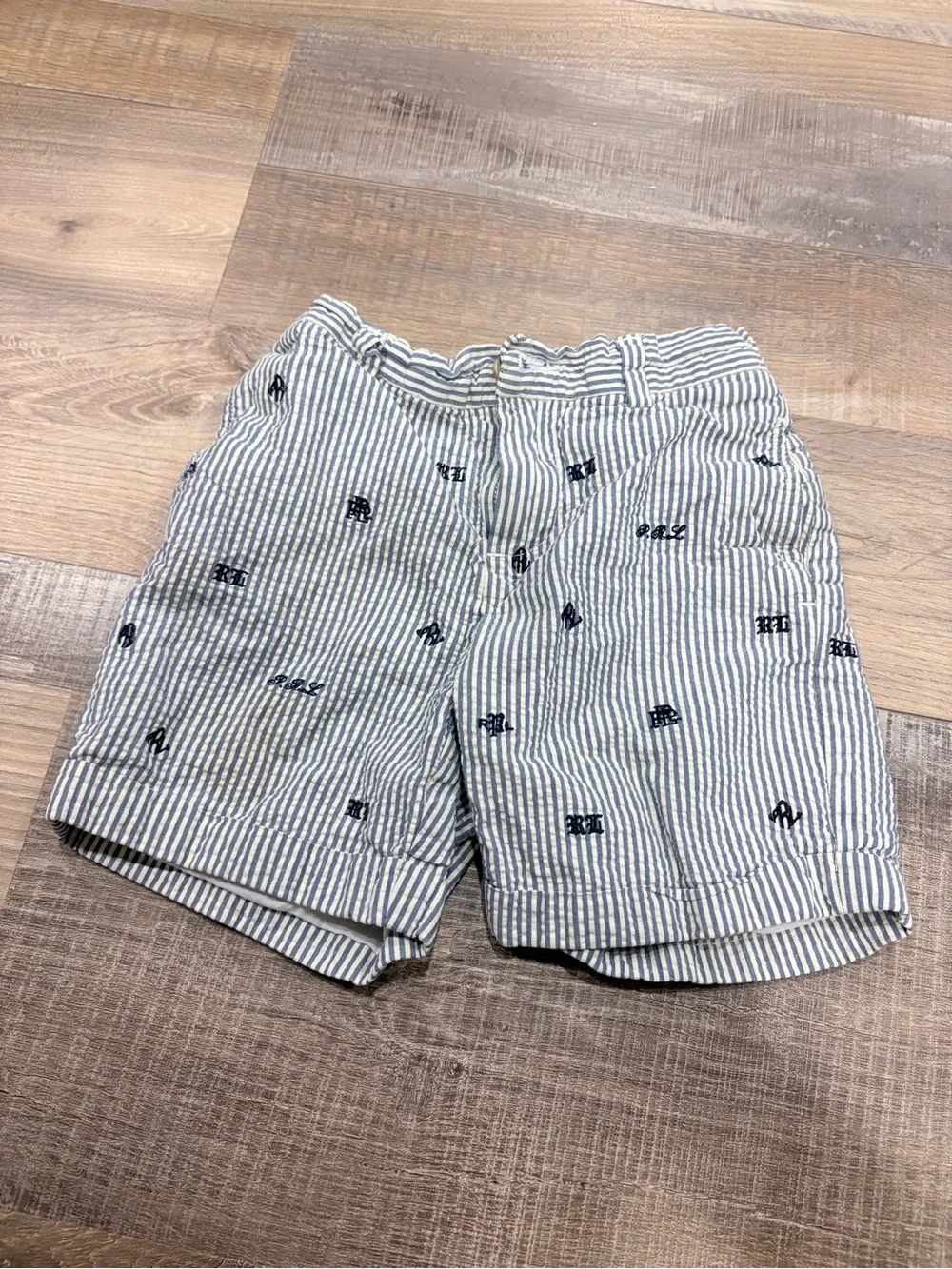 Striped Embroidered Baby Boy Seersucker Shorts - Blue/White